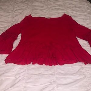 Red Blouse with Flare Sleeves